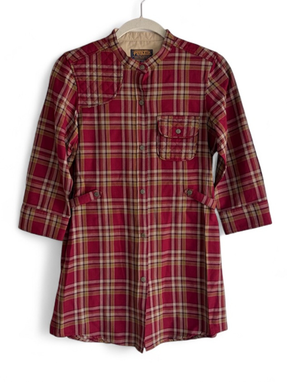 Pendleton Portland Collection 100% Wool Red Plaid Shirt Dress Size S